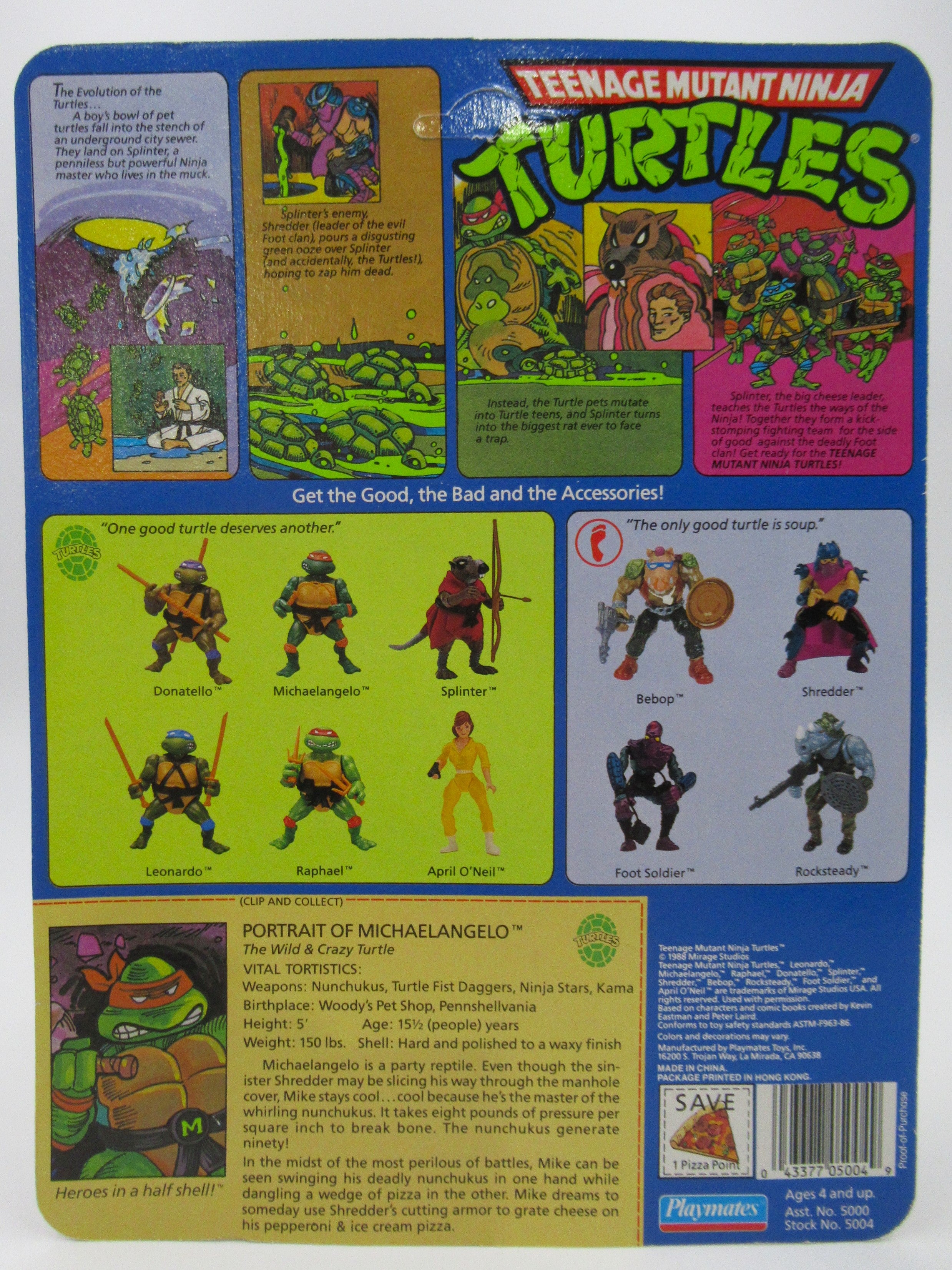 Teenage Mutant Ninja Turtles Michealangelo 10-Back 4.5" Figure TMNTs - Playmates (1988)